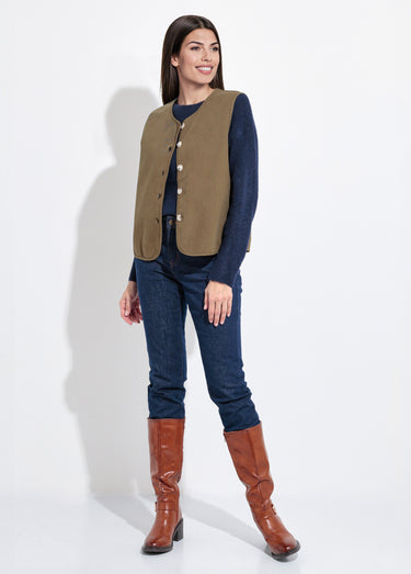 Gilet sans manches col rond en twill Kaki