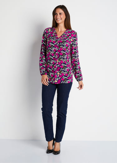 Tunique ample longue imprimé floral Imprime Fuchsia