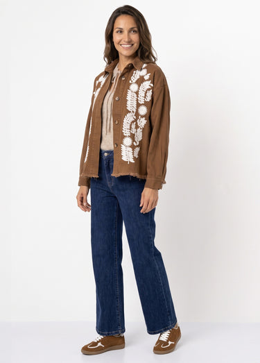 Veste surchemise brodée inspiration folk Camel