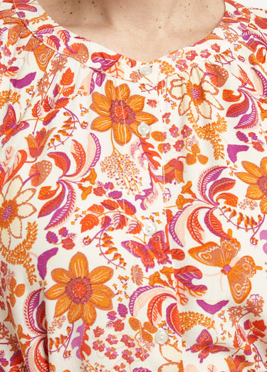 Robe longue boutonnée avec manches 3/4 Orange Imprime