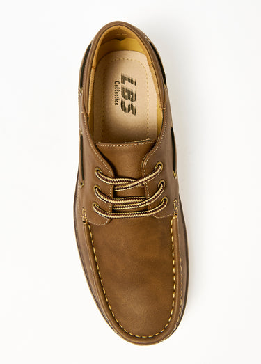 Chaussures bateau à lacets, simili cuir Camel