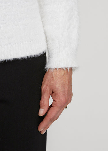 Pull col rond maille poilue jacquard soleil Blanc