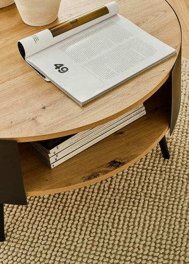 EKLO Table basse ronde flancs métal Chêne