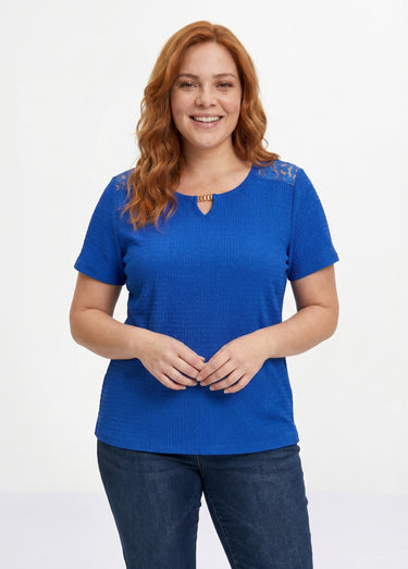 T-shirt court dentelle Bleu Cobalt