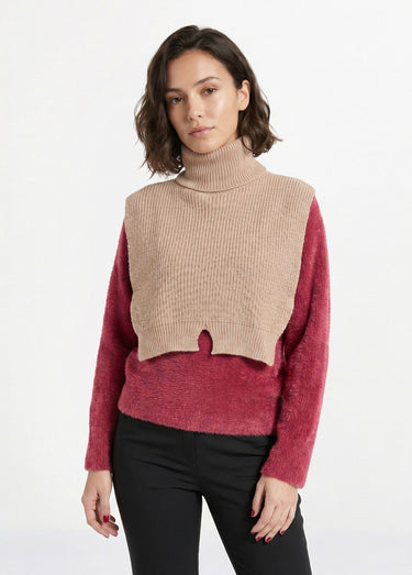 Plastron chaud col roulé en maille Taupe