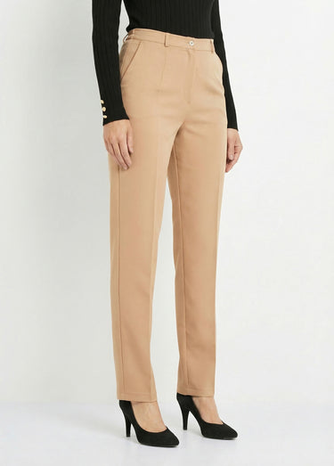 Pantalon droit uni taille semi élastiquée Beige