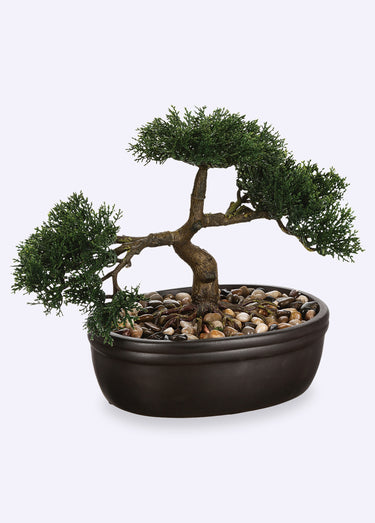Bonzaï artificiel en pot céramique ovale Vert