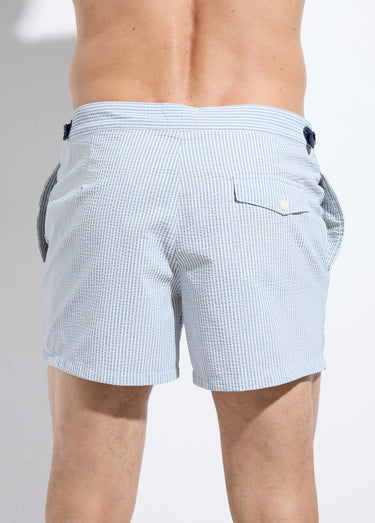 Boxer de bain rayé en seersucker Blanc rayé bleu