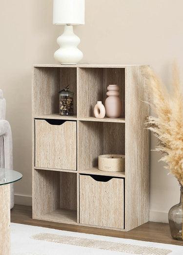 Meuble rangement 6 cases, effet pierre Blanc/Beige
