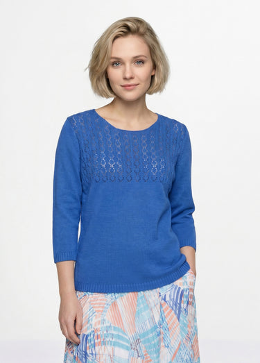 Pull manches 3/4 ajouré Bleu
