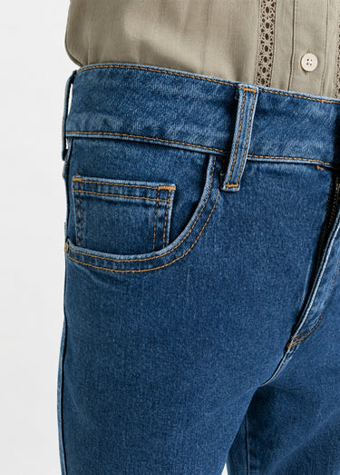 Jean droit denim, coupe spécial GRANDE Bleu stone moyen