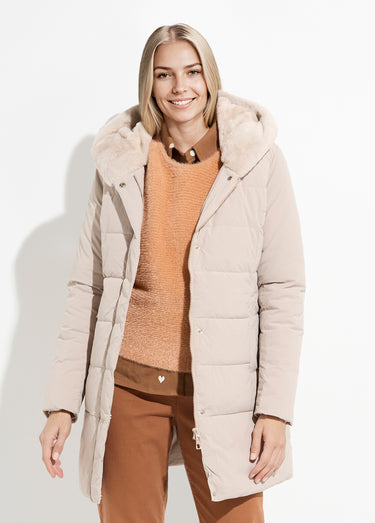 Doudoune longue avec capuche fourrure Beige