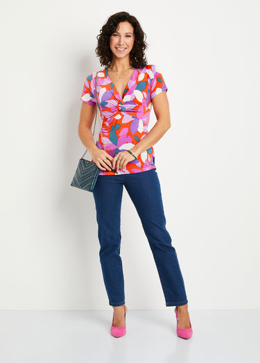 T-shirt long évasé drapé imprimé Orange/Violet