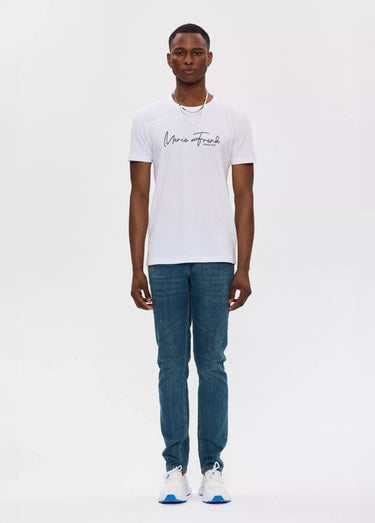 T-shirt col rond à message signature Blanc