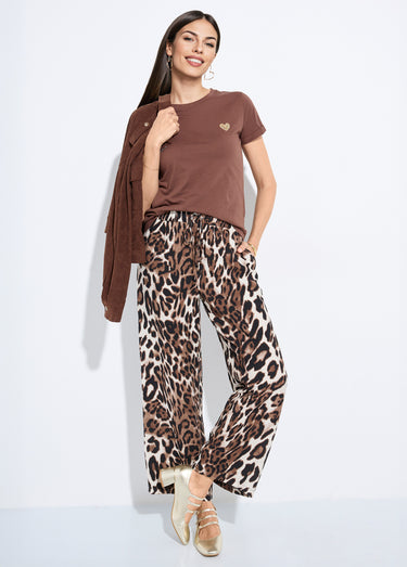 Pantalon fluide élastiqué motif animalier Leopard