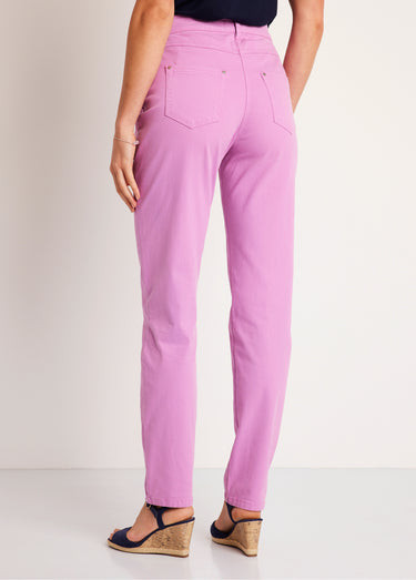 Pantalon droit coton stretch 5 poches Lilas