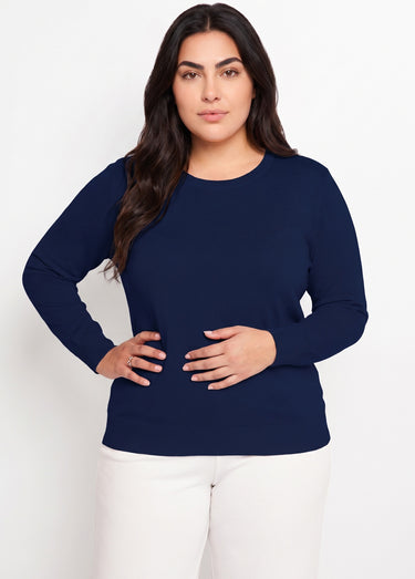 Pull laine mérinos manches longues Marine