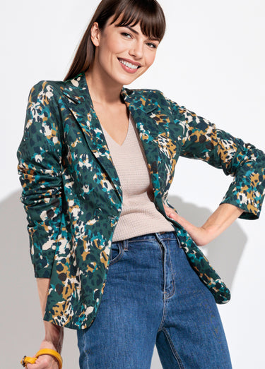 Veste motif arty avec bouton bijou métal Canard/Jaune
