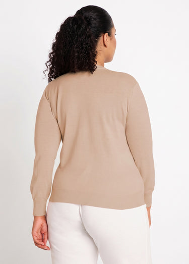 Pull laine mérinos manches longues Camel