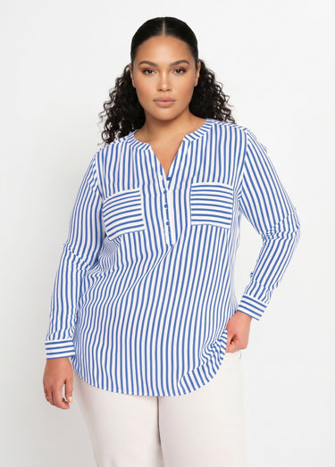 Tunique liquette longue rayée Bleu