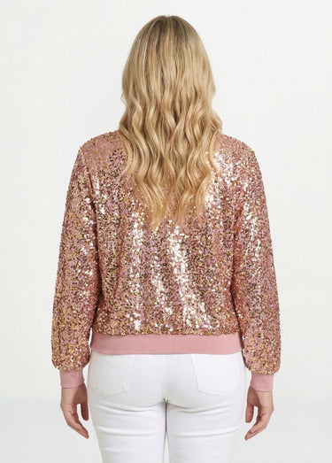 Sweat pailleté à sequins et col rond Rose/Or