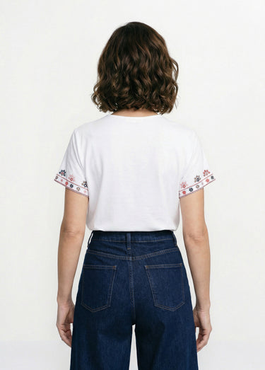 T-shirt manches courtes plastron brodé Blanc