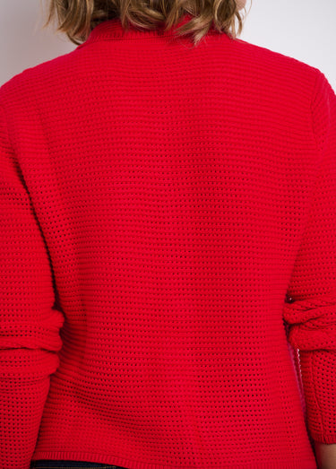 Gilet boutonné uni avec col manches longues Rouge