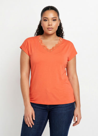 T-shirt court extensible dentelle Orange