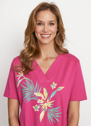 Robe de plage courte coton Fuchsia