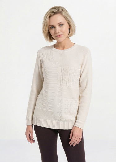 Pull-tunique col rond manches longues Beige