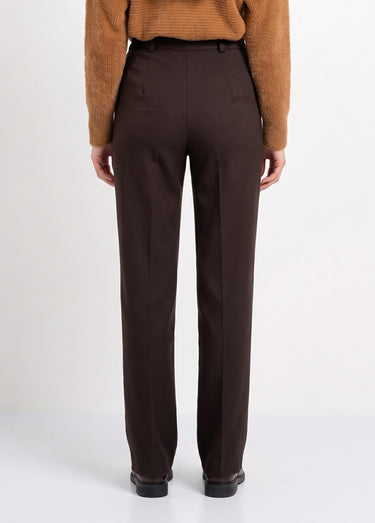 Pantalon taille semi-élastiquée droit Marron