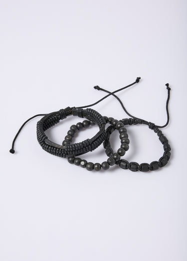 Bracelets en cuir, corde et perles bois Noir