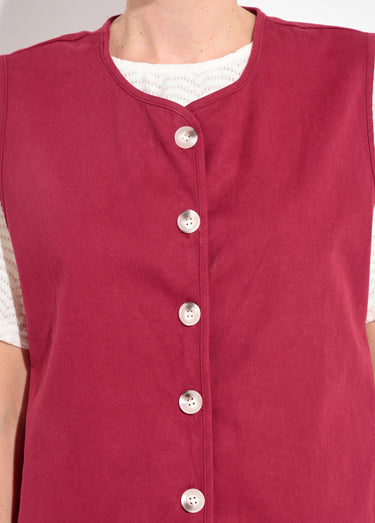 Gilet sans manches col rond en twill Bordeaux