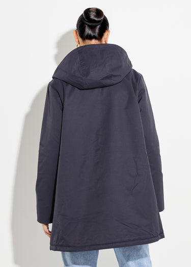 Parka déperlante longue avec col velours Marine/Camel