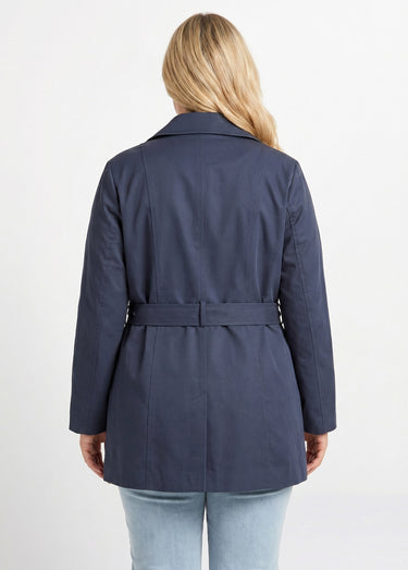 Trench court double boutonnage uni col pointu Bleu Marine