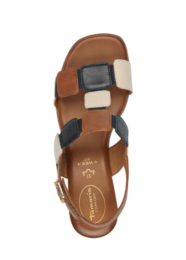 Sandales en cuir élastiquées à talon Marron