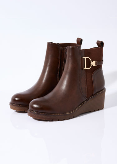 Boots bi matière avec semelle compensée Marron