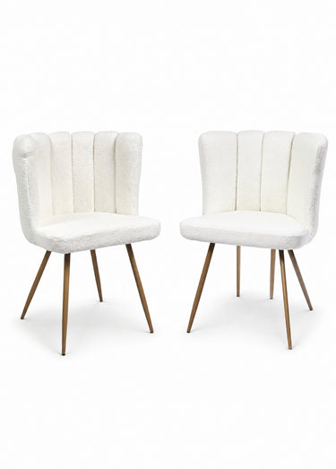 Set 2 Chaises bouclette ARIEL, pieds bois Blanc