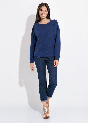 Pull col rond dégagé chaud avec laine Bleu