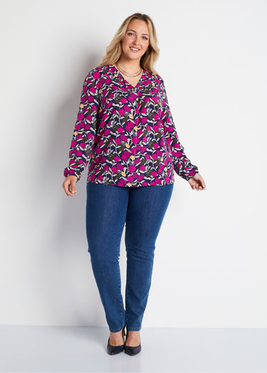 Tunique ample longue imprimé floral Imprime Fuchsia