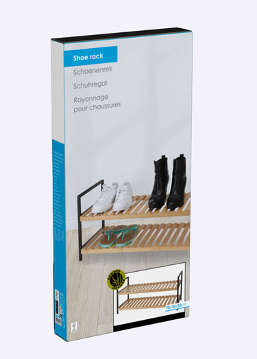 Meuble de rangement bas pour chaussures Noir/Bambou