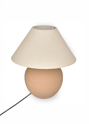 Lampe pied boule céramique abat jour lin Terracota