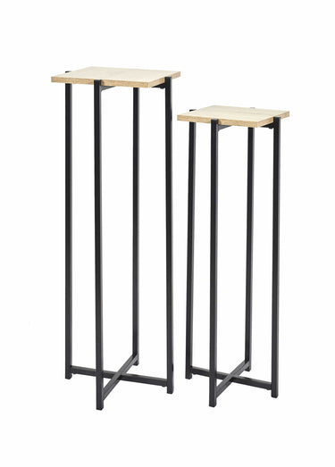Sellettes métal et plateau aspect bois Noir