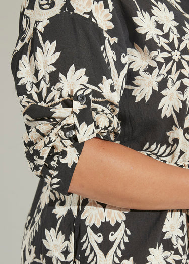Robe longue à ceinturer imprimé fleuri Noir