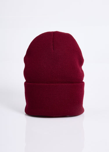 Bonnet en maille fines cotes à revers Bordeaux