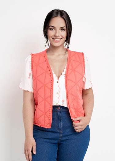 Veste matelassée brodée sans manches Corail
