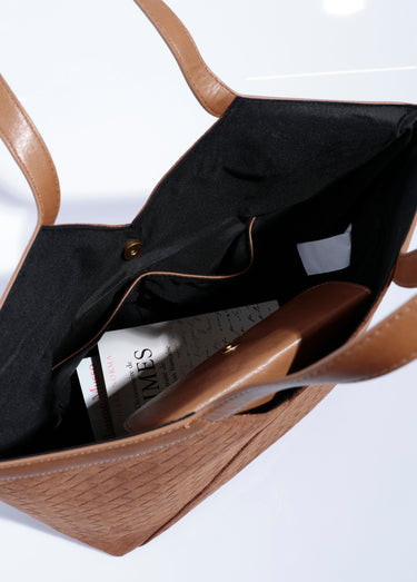 Sac cabas en suédine effet tressé Sable