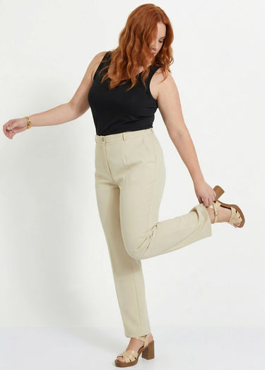 Pantalon droit uni taille semi élastiquée Sable