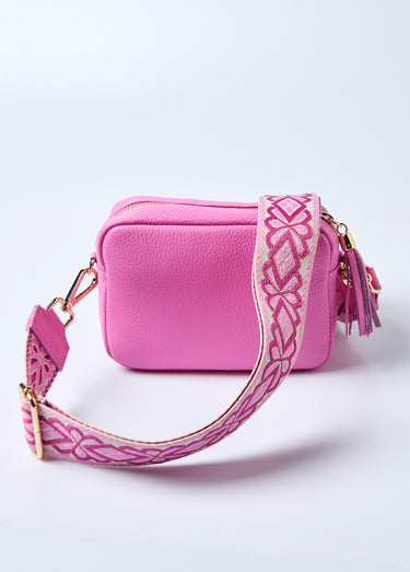 Bandoulière tissée fleurs pour sac à main Rose