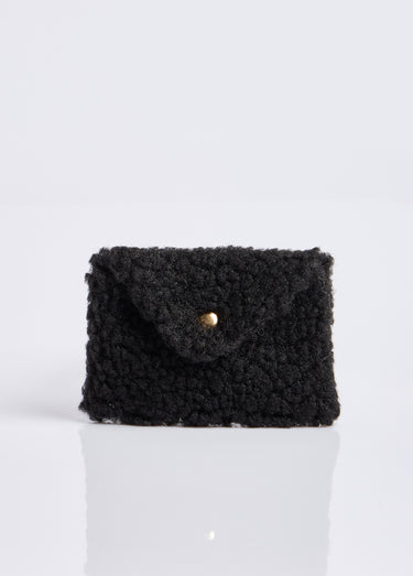 Pochette porte monnaie, fourrure sherpa Noir